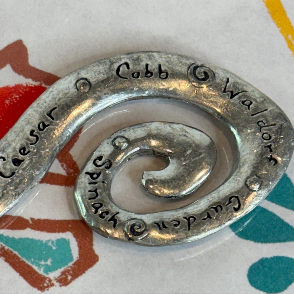 ✨ Heavy Artisan Curvy Cast Metal Salad Spork – Engraved Whimsical Design💛